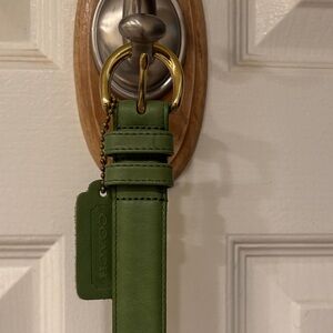 Coach Green Leather Belt with Gold Buckle